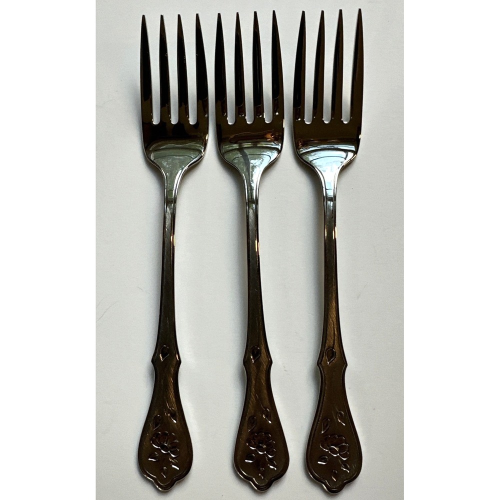 Oneida Dighton Rose Salad Forks Stainless Princess House Exclusive Lot Of 3